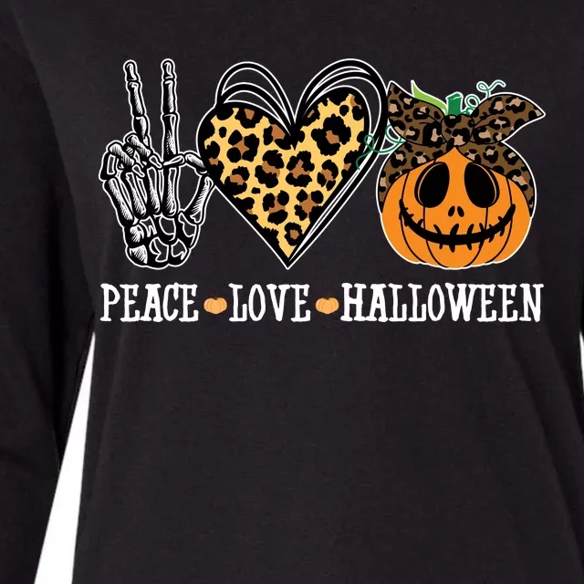 Peace Love Halloween Festive Leopard Womens Cotton Relaxed Long Sleeve T-Shirt