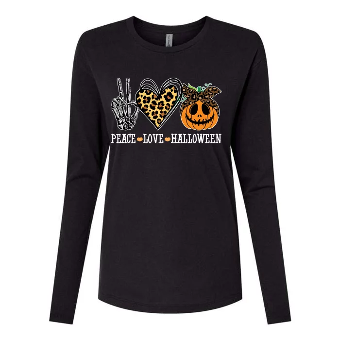 Peace Love Halloween Festive Leopard Womens Cotton Relaxed Long Sleeve T-Shirt