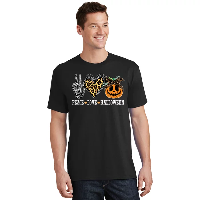 Peace Love Halloween Festive Leopard T-Shirt