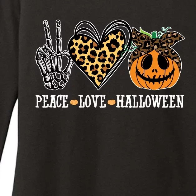 Peace Love Halloween Festive Leopard Womens CVC Long Sleeve Shirt