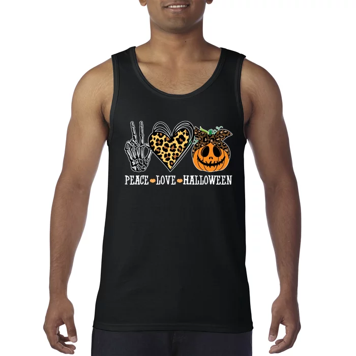 Peace Love Halloween Festive Leopard Tank Top