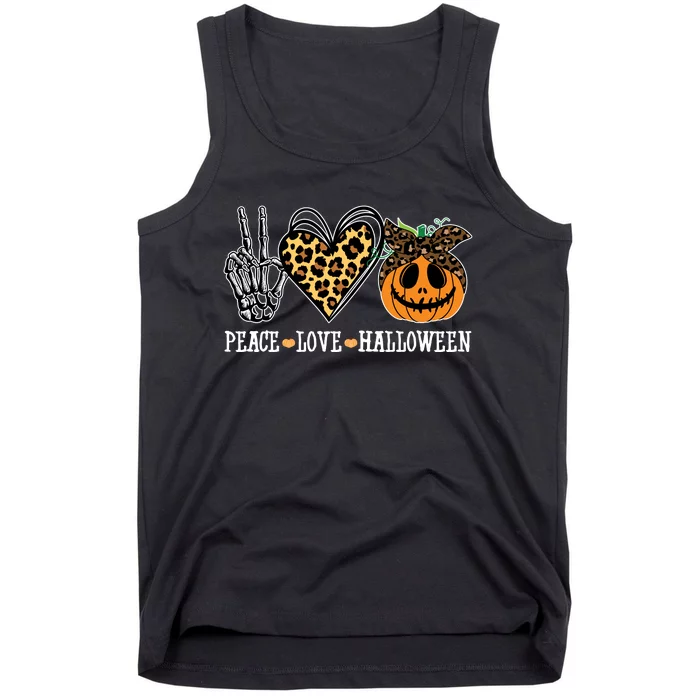 Peace Love Halloween Festive Leopard Tank Top