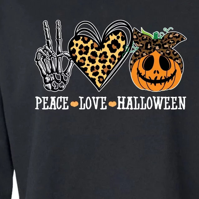 Peace Love Halloween Festive Leopard Cropped Pullover Crew