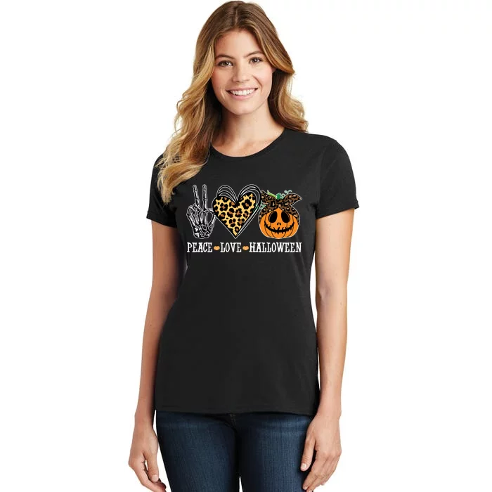 Peace Love Halloween Festive Leopard Women's T-Shirt