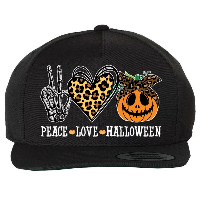 Peace Love Halloween Festive Leopard Wool Snapback Cap