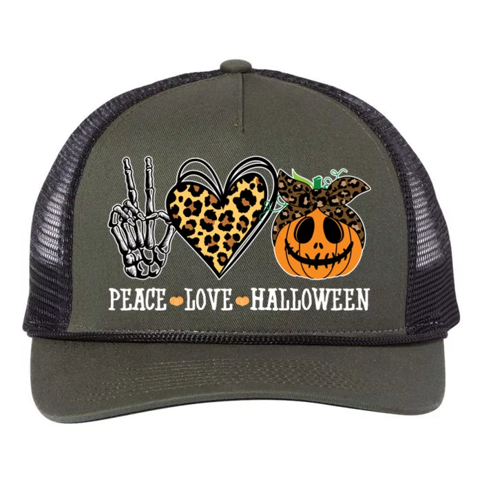 Peace Love Halloween Festive Leopard Retro Rope Trucker Hat Cap