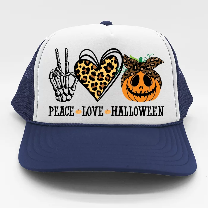 Peace Love Halloween Festive Leopard Trucker Hat