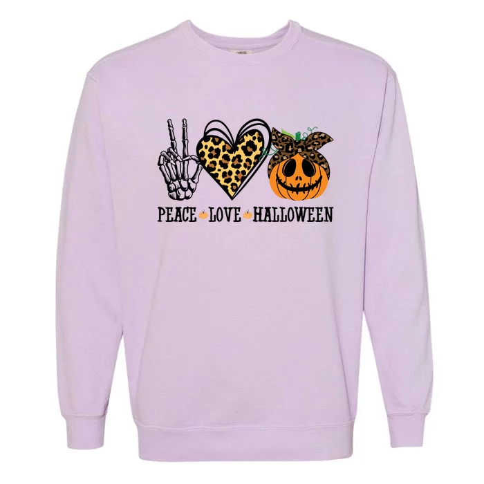 Peace Love Halloween Festive Leopard Garment-Dyed Sweatshirt