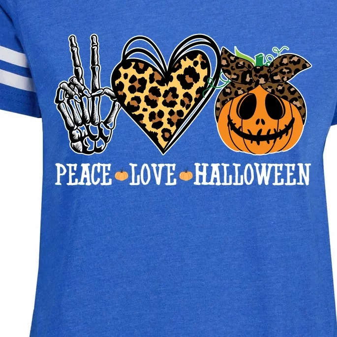 Peace Love Halloween Festive Leopard Enza Ladies Jersey Football T-Shirt