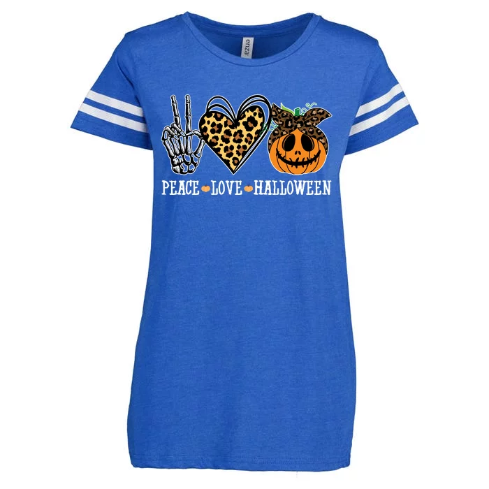 Peace Love Halloween Festive Leopard Enza Ladies Jersey Football T-Shirt