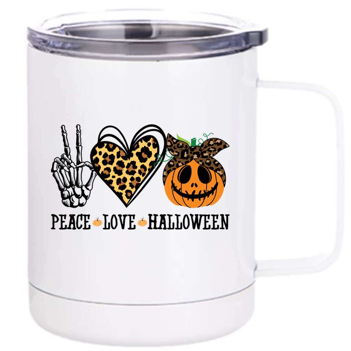 Peace Love Halloween Festive Leopard Front & Back 12oz Stainless Steel Tumbler Cup