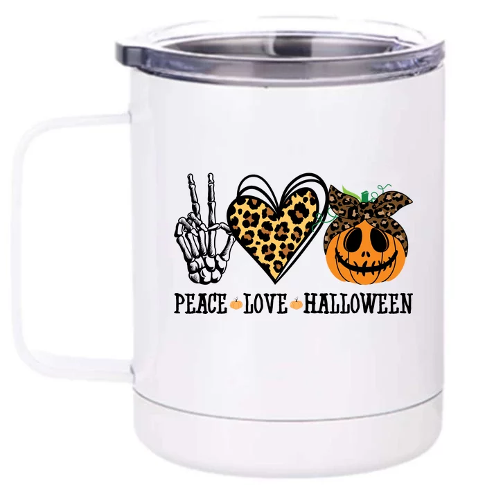 Peace Love Halloween Festive Leopard Front & Back 12oz Stainless Steel Tumbler Cup