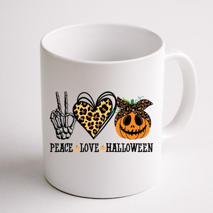 Peace Love Halloween Festive Leopard Front & Back Coffee Mug