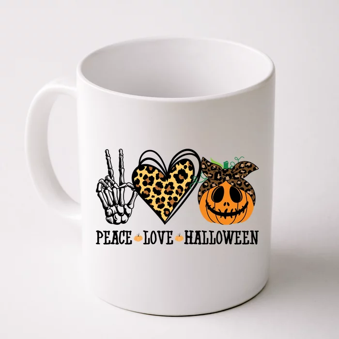 Peace Love Halloween Festive Leopard Front & Back Coffee Mug