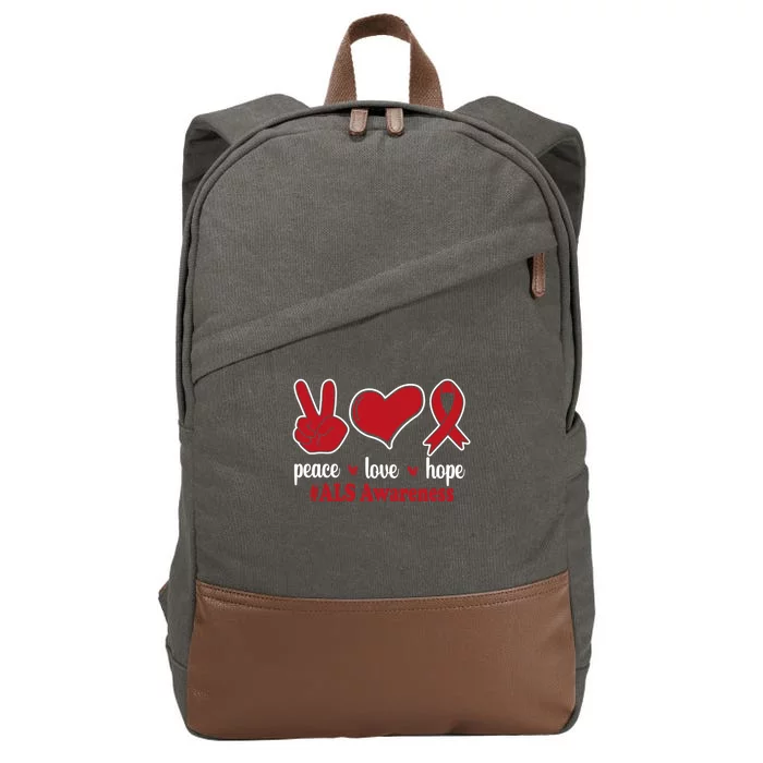 Peace Love Hope Red Ribbon Als Awareness Funny Gift Cotton Canvas Backpack