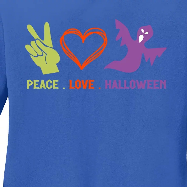 Peace Love Halloween Spirit Spooky Horror Costume Cute Gift Ladies Long Sleeve Shirt