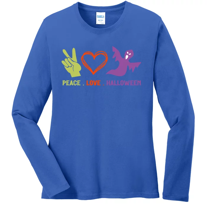 Peace Love Halloween Spirit Spooky Horror Costume Cute Gift Ladies Long Sleeve Shirt