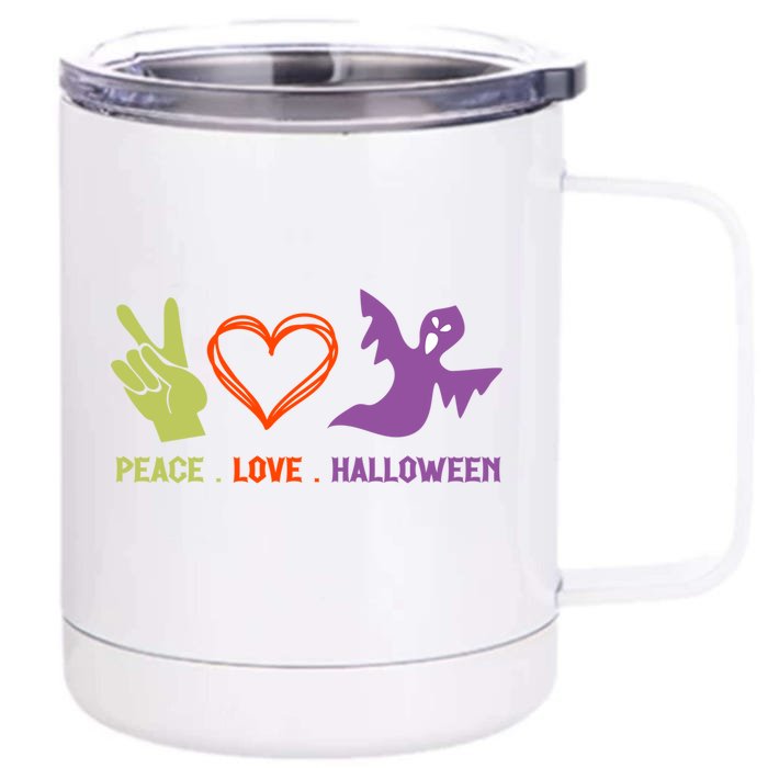 Peace Love Halloween Spirit Spooky Horror Costume Cute Gift Front & Back 12oz Stainless Steel Tumbler Cup