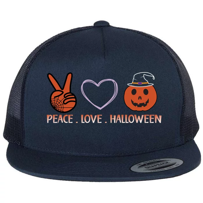 Peace Love Halloween Spirit Spooky Necrocer Cool Gift Flat Bill Trucker Hat