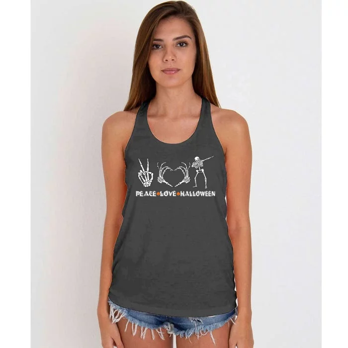 Peace Love Halloween Funny Skeleton Hands Happy Halloween Gift Women's Knotted Racerback Tank