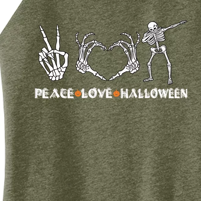 Peace Love Halloween Funny Skeleton Hands Happy Halloween Gift Women’s Perfect Tri Rocker Tank