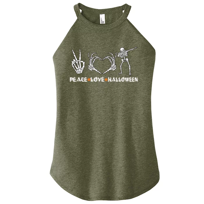 Peace Love Halloween Funny Skeleton Hands Happy Halloween Gift Women’s Perfect Tri Rocker Tank