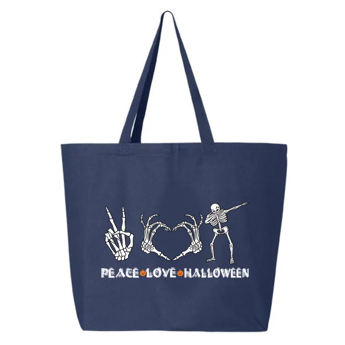 Peace Love Halloween Funny Skeleton Hands Happy Halloween Gift 25L Jumbo Tote