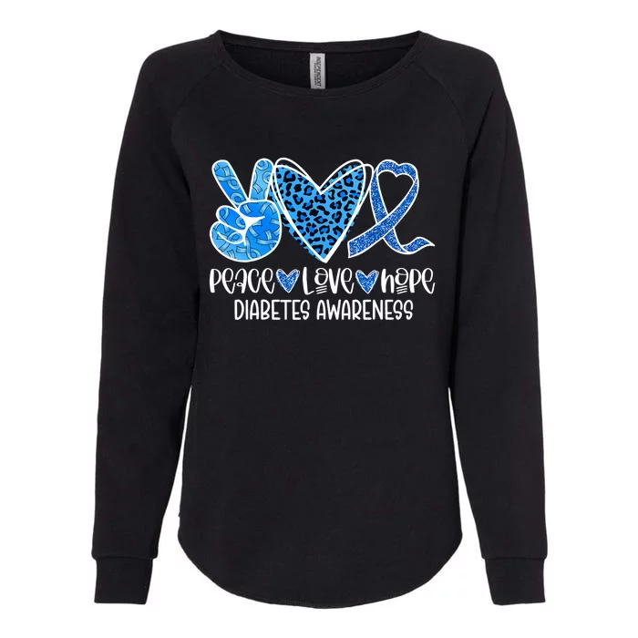 Peace Love Hope Leopard Blue Type 1 Diabetes Awareness Womens California Wash Sweatshirt