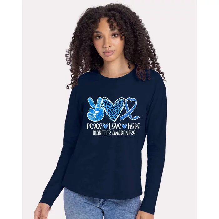 Peace Love Hope Leopard Blue Type 1 Diabetes Awareness Womens Cotton Relaxed Long Sleeve T-Shirt