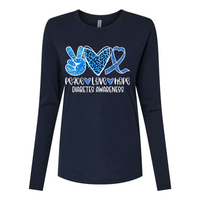 Peace Love Hope Leopard Blue Type 1 Diabetes Awareness Womens Cotton Relaxed Long Sleeve T-Shirt