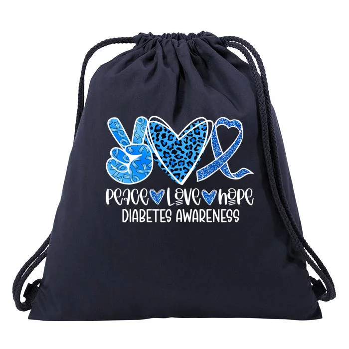 Peace Love Hope Leopard Blue Type 1 Diabetes Awareness Drawstring Bag