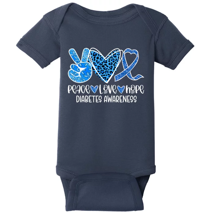 Peace Love Hope Leopard Blue Type 1 Diabetes Awareness Baby Bodysuit