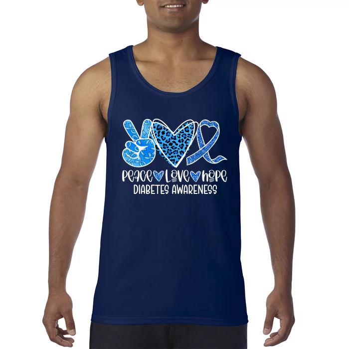 Peace Love Hope Leopard Blue Type 1 Diabetes Awareness Tank Top