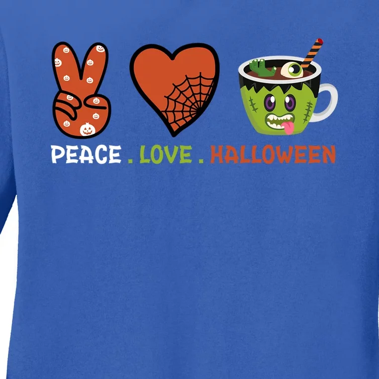 Peace Love Halloween Spirit Spooky Zombie Coffee Great Gift Ladies Long Sleeve Shirt