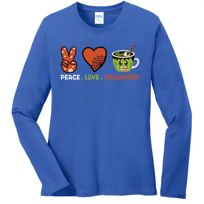 Peace Love Halloween Spirit Spooky Zombie Coffee Great Gift Ladies Long Sleeve Shirt