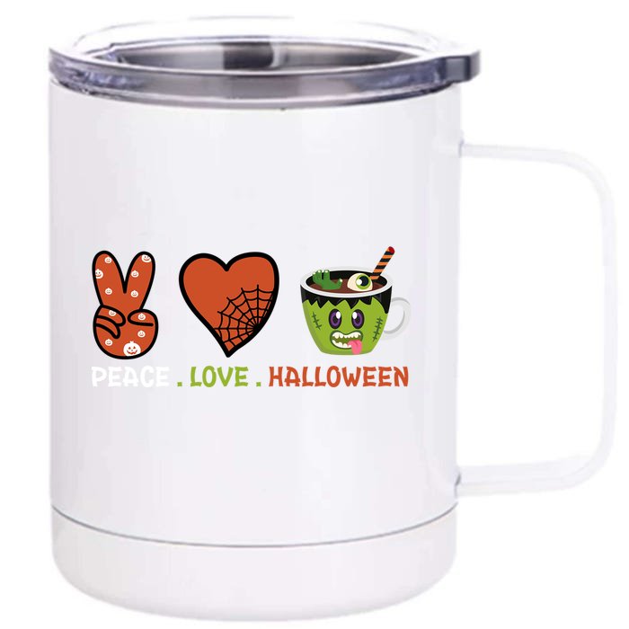 Peace Love Halloween Spirit Spooky Zombie Coffee Great Gift Front & Back 12oz Stainless Steel Tumbler Cup