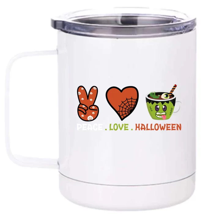 Peace Love Halloween Spirit Spooky Zombie Coffee Great Gift Front & Back 12oz Stainless Steel Tumbler Cup