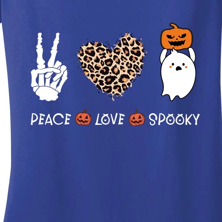 Peace Love Halloween Spooky Boo Leopard Heart Costume Gift Women's V-Neck T-Shirt