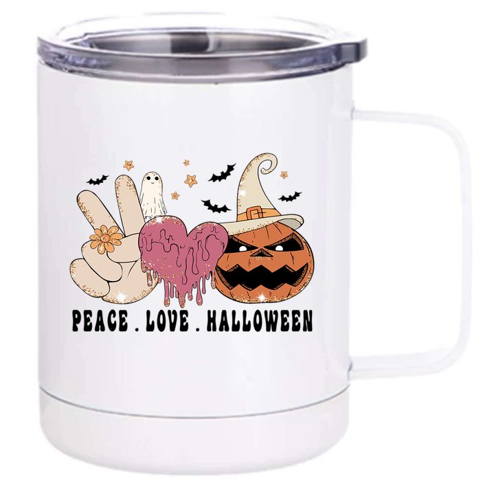 Peace Love Halloween Happy Halloween Pumpkin Gift Front & Back 12oz Stainless Steel Tumbler Cup