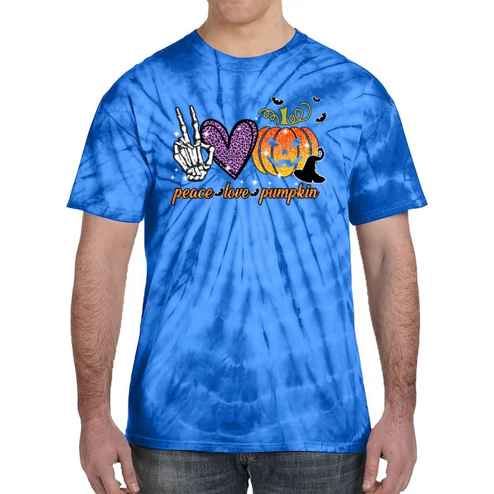 Peace Love Halloween Happy Halloween Pumpkin Heart Skeleton Cute Gift Tie-Dye T-Shirt