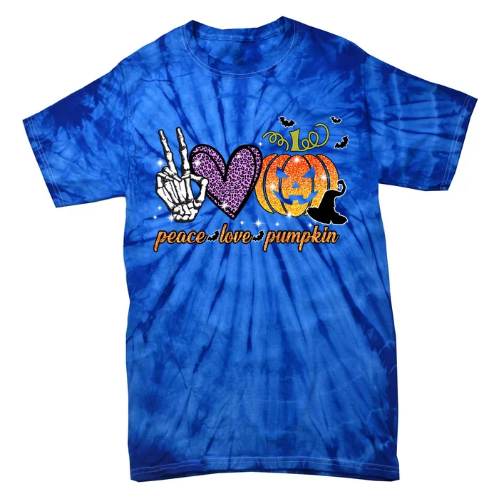 Peace Love Halloween Happy Halloween Pumpkin Heart Skeleton Cute Gift Tie-Dye T-Shirt