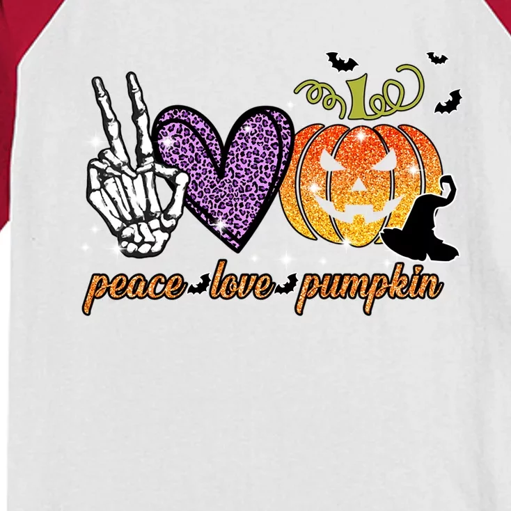 Peace Love Halloween Happy Halloween Pumpkin Heart Skeleton Cute Gift Kids Colorblock Raglan Jersey