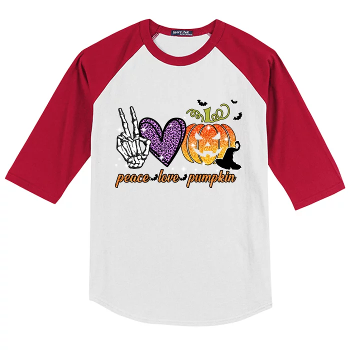 Peace Love Halloween Happy Halloween Pumpkin Heart Skeleton Cute Gift Kids Colorblock Raglan Jersey