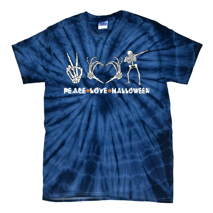 Peace Love Halloween Funny Skeleton Hands Happy Halloween Tie-Dye T-Shirt