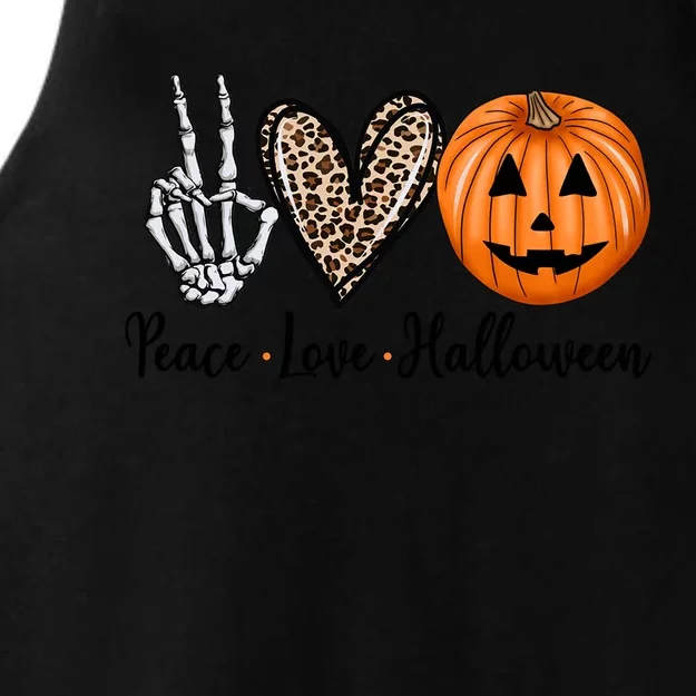 Peace Love Halloween Leopard Heart Skeleton Hand Pumpkin Cool Gift Ladies Tri-Blend Wicking Tank