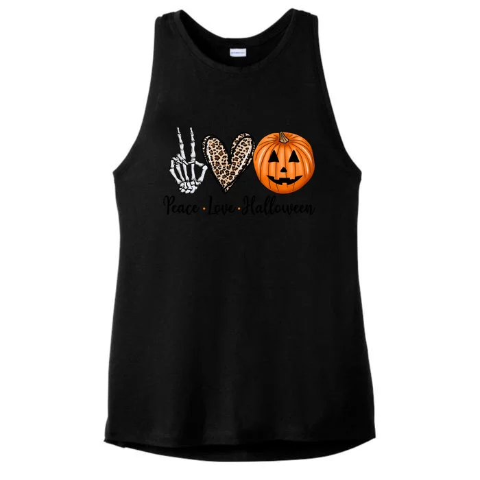 Peace Love Halloween Leopard Heart Skeleton Hand Pumpkin Cool Gift Ladies Tri-Blend Wicking Tank