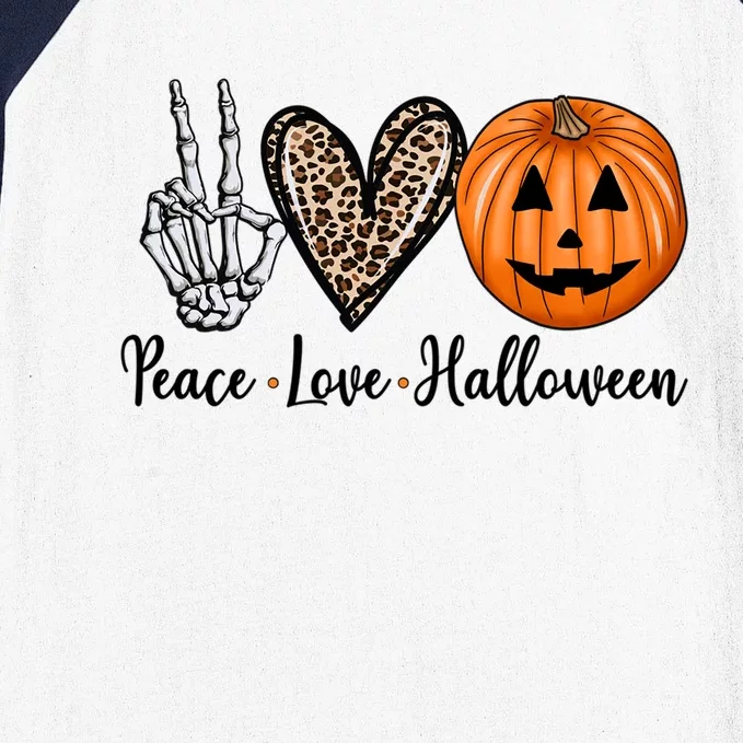 Peace Love Halloween Leopard Heart Skeleton Hand Pumpkin Cool Gift Baseball Sleeve Shirt