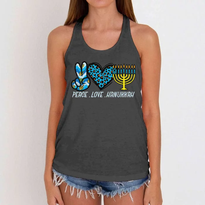 Peace Love Hanukkah Jewish Hanukkah Chanukah Women's Knotted Racerback Tank