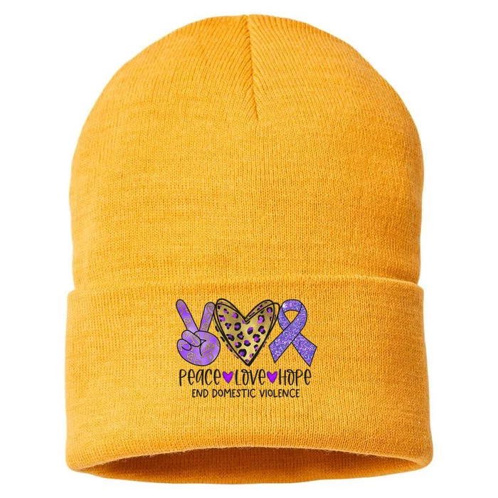 Peace Love Hope End Domestic Violence Awareness Sustainable Knit Beanie