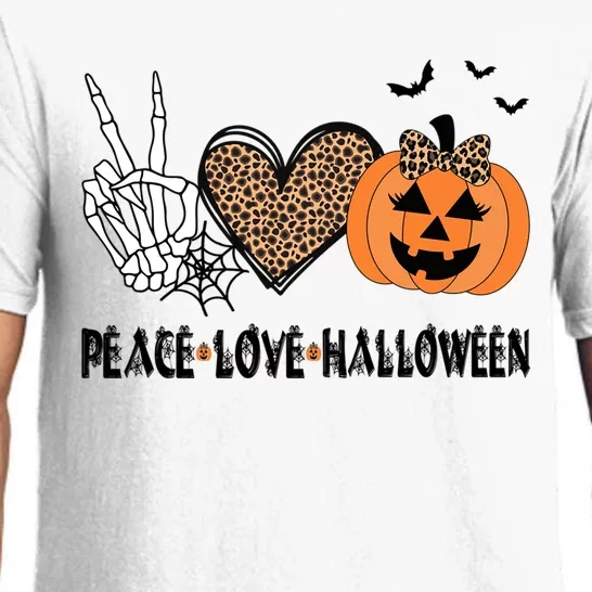 Peace Love Halloween Scary Pumpkin Leopard Skeleton Cool Gift Pajama Set